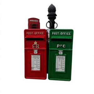 Boîtes aux lettres vintage rouges et vertes avec compartiment privé, en métal, à fixation murale, design antirouille, serrure à clé, accès frontal - Product Image 1