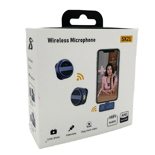 SX21 Type-C Wireless Microphone Long Battery Life Condenser with Magnetic Suction Plastic Two Lavalier Microphones