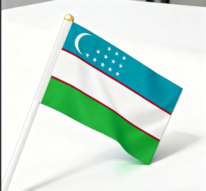 Jeu de sport en gros agitant à la main le drapeau avec le poteau 100% Polyester Ouzbékistan agitant à la main des drapeaux - Product Image 5