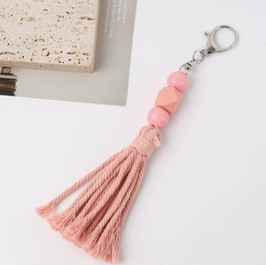 Vente en gros de sac à franges en coton de couleur unie perlé pour femmes porte-clés de voiture pour téléphone portable accessoires porte-clés - Product Image 5