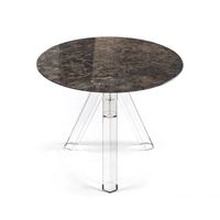 Table à manger ronde en marbre Emperador Ometto, diamètre 90 cm, base transparente, modèle TMR011, mobilier pour bar à domicile, salon