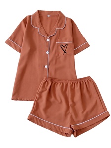 夏季短衬衫和裤子睡衣套装纯色可爱女童外套两件套 - Product Image 1