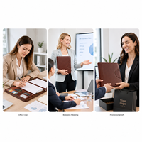 Portafolio de Cuero A4 con Cierre y Asa, Calculadora, Portapapeles, Bolsa de Documentos de PU Encerado Premium para Reuniones, con Logotipo Personalizado