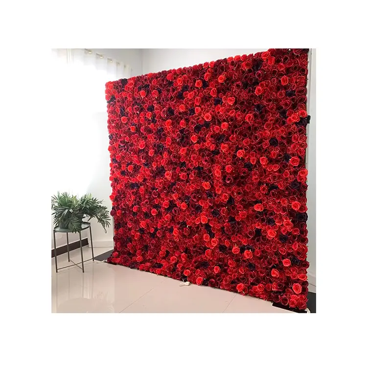 멋진 웨딩 무대 모든 빨간 장미 롤 꽃 벽 장미 배경