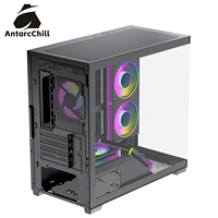 AntarcChill Black Mid Tower Tempered Glass Gaming Computer Case Side Panel Window Dual Chamber MicroATX ITX 360mm AIO USB3.0