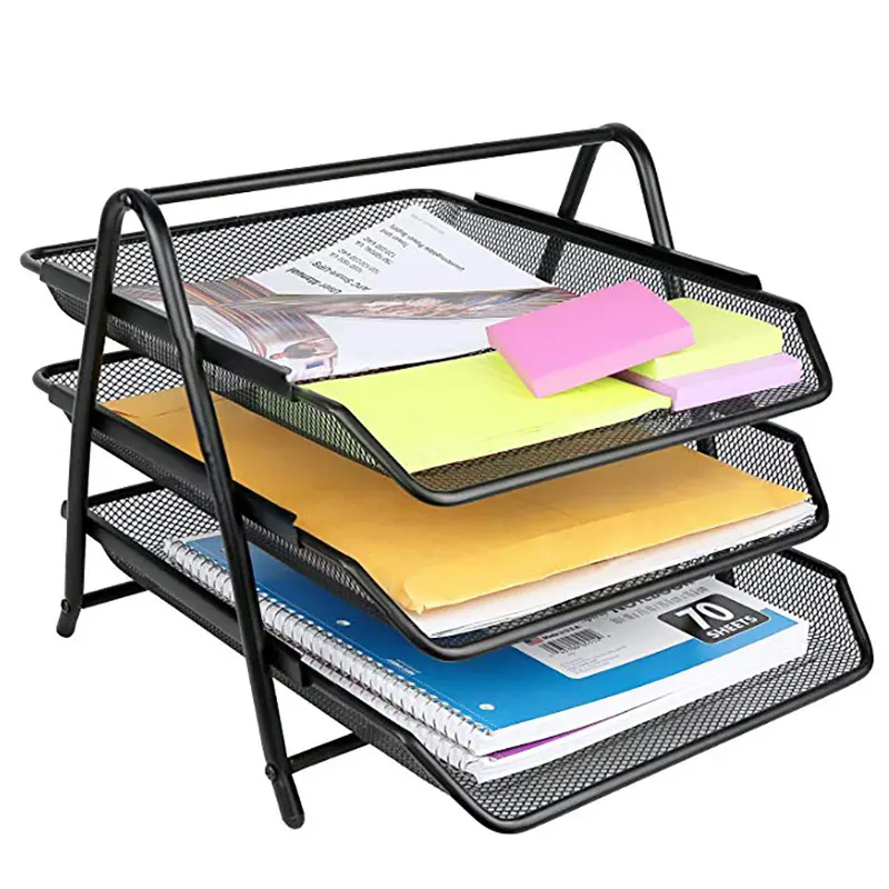 Factory Wholesale Offical Rack File 3 Layer Metal Paper Tray A4 Shelves File Rack Paper Files Office Desktop Storage