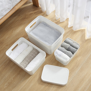Plastic Storage Basket Rectangle White With Lid Handle Bathroom Kitchen Organizing Basket - Product Image 3