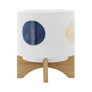 Vasi in ceramica con supporto in legno per decorazioni domestiche, fioriere per soggiorno, ingresso e giardino rialzato - Product Image 2