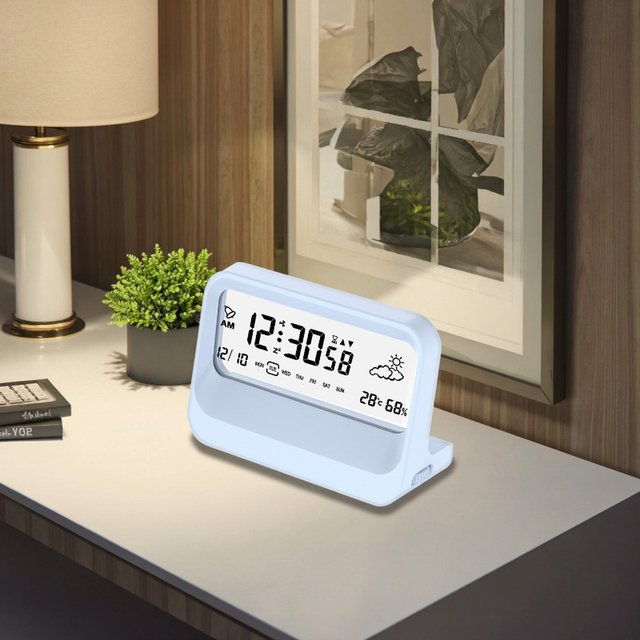 Blue Transparent Electronic Battery Operated Alarm Clock Digital Count Up/Down Timer Snooze Function Calendars LUMINOVA ABS