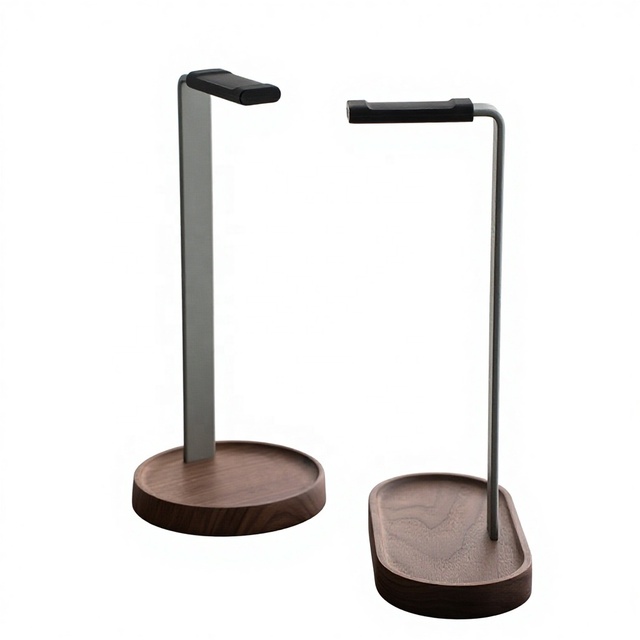Wood Walnut Headphone Stand Universal Headset Stand with Storage Base Wood Desktop Headphone Holder for Gaming Headset