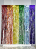 Rideau de franges métalliques arc-en-ciel bouclées, guirlande de paillettes pour toile de fond de fête d'anniversaire, mariage, photomaton, décoration murale