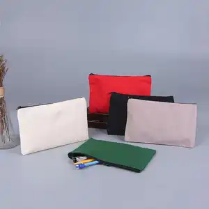 Tas penyimpanan Makeup ritsleting Logo kustom Tote kanvas katun promosi untuk siswa tas pena kanvas