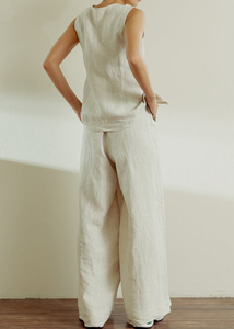 <span class=keywords><strong>Set</strong></span> Due Pezzi di Alta Qualità per <span class=keywords><strong>Donna</strong></span>, Stile Vintage Casual, 100% <span class=keywords><strong>Lino</strong></span>, Gilet Senza Maniche e Pantaloni a Gamba Larga - Product Image 2