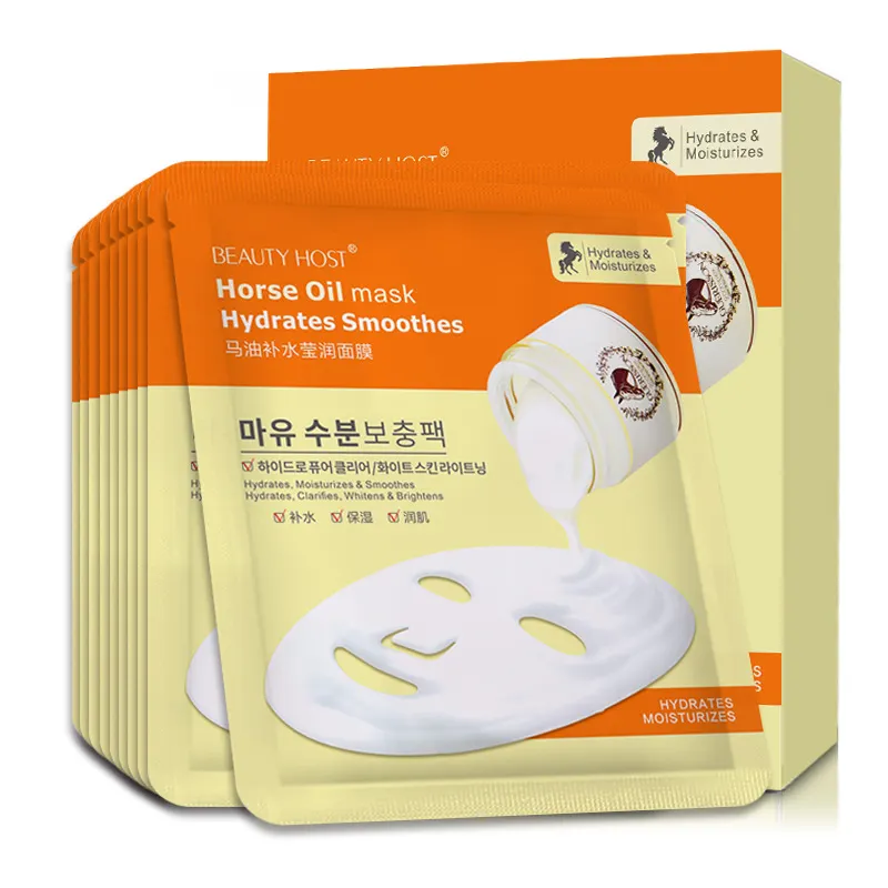 Label pribadi masker wajah perawatan kulit kulit hidrasi revitalisasi Anti penuaan alami minyak kuda Korea/Logo kustom perawatan kecantikan kulit