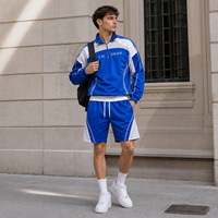 Ensemble de survêtement IKDEER personnalisé à blocs de couleur, haut à col montant et demi-zip avec short à cordon de serrage pour le sport, la rue et le quotidien