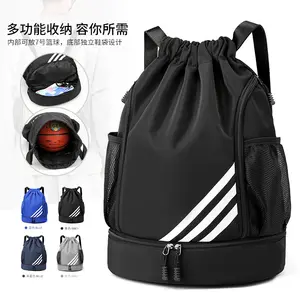 Large Size Drawstring Sports Nylon travel Backpack Gym Bag with Shoes Compartment Water Resistant String Sack pack