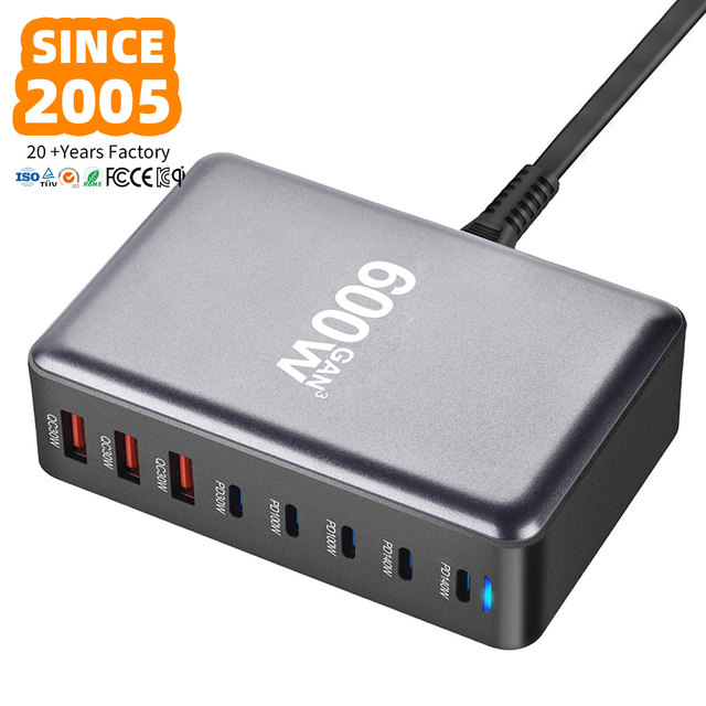600W Desktop GaN Travel Charger QC3.0 Fast Charging Multi-Port 120W/240W/100W for Phone Tablet & Camera