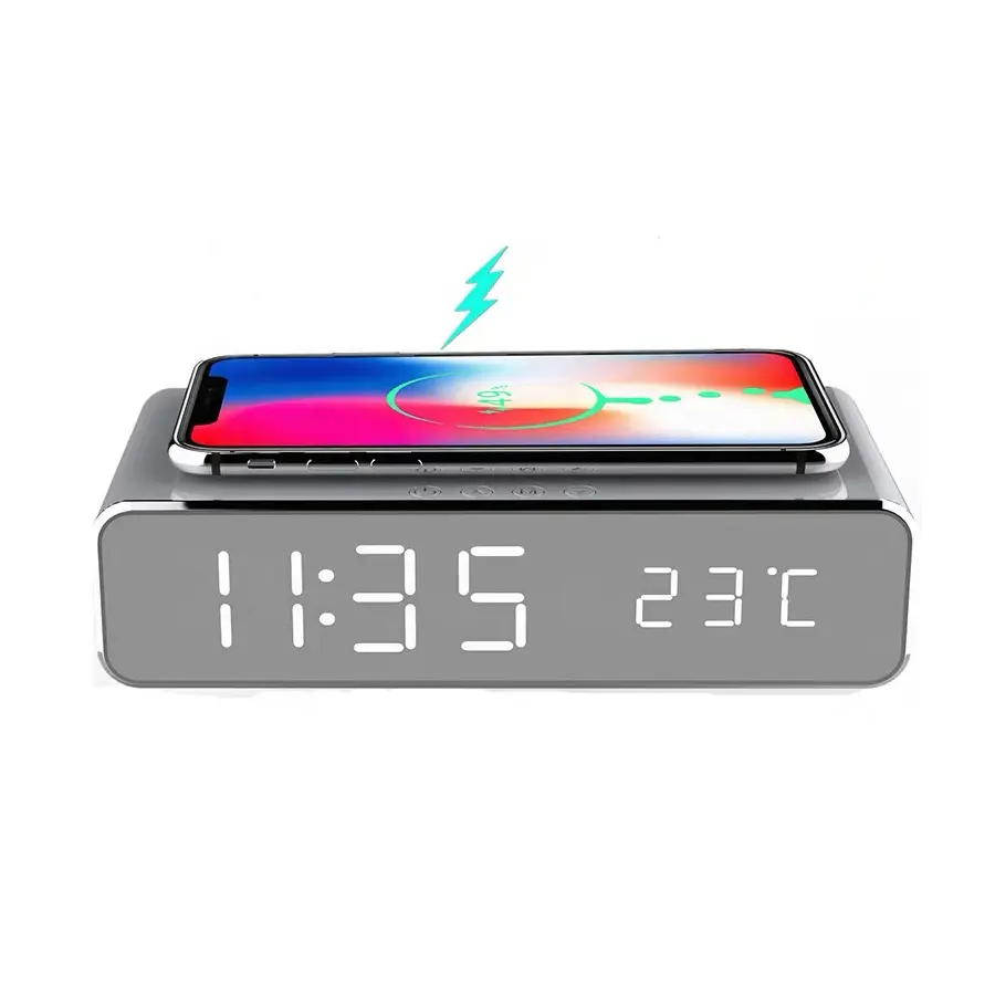 2020 New Design Custom Logo 5W/10W Wireless ChargerとLED Digital Alarm Clock