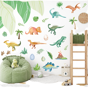 Autocollants muraux en PVC imperméables, dinosaures, forêt, dessin animé, aquarelle, pour la décoration de la chambre des enfants, étiquettes emballées - Product Image 1