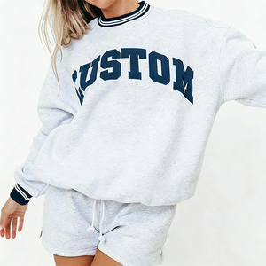 Felpa Oversize <span class=keywords><strong>con</strong></span> Logo Ricamato Personalizzato, Pullover a Contrasto di Colore per Donna, Felpa a Righe <span class=keywords><strong>con</strong></span> Collo a Costine - Product Image 1