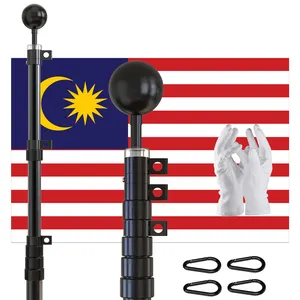 CYDISPLAY Malaysia tiang bendera hitam 6m 20 kaki, tiang bendera Aluminium luar ruangan teleskopik lipat perumahan yang dapat ditarik