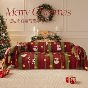 Merry Christmas <b>Sofa</b> <b>Cover</b> Red Full Coverage Printed Cartoon Non Slip Machine Washable Blended Fabric Pad Type General Use - Product Image 1