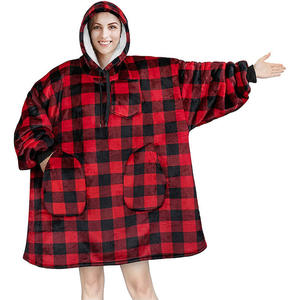 Nouveau modèle 2026, Pull à capuche grande taille très vendu, en polaire chaude à carreaux, avec manches, utilisable comme couverture TV - Product Image 1