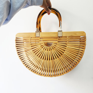 Bolsa de bambú con arco con asa acrílica, bolso bohemio de madera para playa de verano, cestas de lavandería plegables, decoraciones de boda para mujer - Product Image 3
