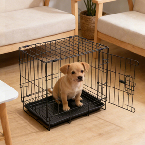 Foldable Metal Dog Kennel Single Door Pet <b>Crate</b> with Leak-Proof Plastic Pan for Indoor Use - Product Image 3