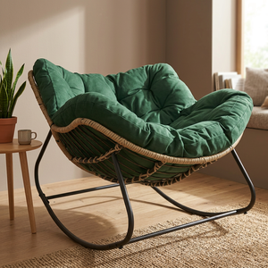 Sillón mecedora de mimbre tejido tipo reclinable para sentarse o recostarse, para balcón, hogar, ocio, de hierro, individual - Product Image 1