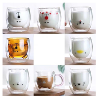 Mug à café en verre borosilicate écologique résistant à la chaleur à double paroi en forme d'ours mignon moderne de haute qualité Wonder 120-250 ml