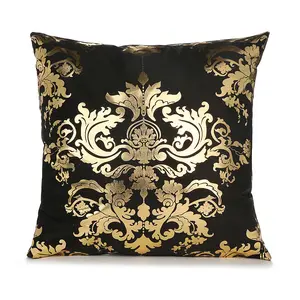 Sarung bantal sofa beludru lapis emas hitam dan putih, sarung bantal persegi geometris dekorasi Modern mewah ringan 18x18