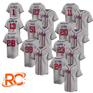 Jersey Baseball Amerika Grosir Pria Jersey Atlanta Custom 23 HARRIS 27 RILEY Rajutan Bordir Padat Berkualitas Tinggi - Product Image 1