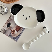 Ensemble de cuillères à salade en forme de chien mignon coréen bol à soupe de nouilles dortoir avec poignée plat en céramique Kawaii
