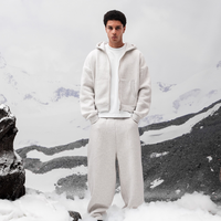 Ensemble de survêtement personnalisé 100 % coton 400 g/m² délavé à l'acide et à la pierre pour homme, comprenant un sweat à capuche et un pantalon de survêtement grande taille