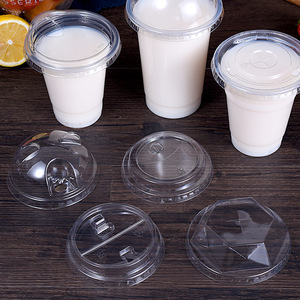Disposable Pet Cup Lid 90 95mm Diameter Hemispherical Flat Tall Milk Tea Beverage Lid - Product Image 1