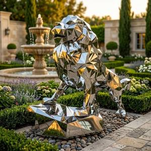 Scultura di <span class=keywords><strong>Leone</strong></span> in Acciaio Inossidabile 316/304 Lucidato a Specchio, Decorazione per Giardino Esterno, Supporta Design 3D e DDP - Product Image 1