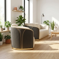 Set Sofa Mewah Warna Krem dan Abu-Abu Tua dengan Aksen Emas, Furnitur Gaya Nordik Cerah untuk Rumah Modern
