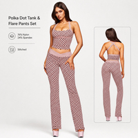 Ensemble de yoga rétro à pois avec pantalon évasé, leggings à taille croisée et bordure contrastante, et crop top