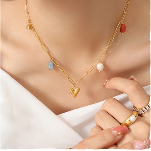 Collar de Cadena de Acero Inoxidable Chapado en Oro de 18k PVD al por Mayor, Collar con Colgante de Corazón de Perla de Loto para Mujer - Product Image 2