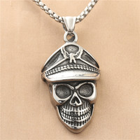 Collier pendentif crâne en acier titane pour homme, style militaire, design géométrique rétro, bijoux de mode en acier inoxydable