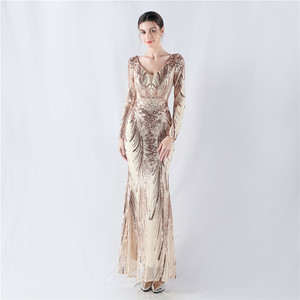 Nouvelle <span class=keywords><strong>Robe</strong></span> de Soirée Haut de Gamme à Manches Longues, Entièrement Ornée de Fleurs et de Paillettes, pour Hiver et Réunions Annuelles, pour Hôtesse - Product Image 5