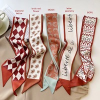 Syal Panjang Poliester Bermotif Kotak-kotak Merah Elegan Dua Lapis, Ikat Rambut Gaya Korea, Pita Serbaguna untuk Wanita, Cocok untuk Setelan