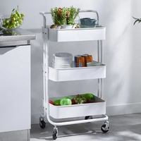 Carrito de Servicio Móvil para el Hogar, Carrito de Almacenamiento con Ruedas, Isla de Cocina de 3 Niveles, Organizador de Especias, Vajilla y Alimentos de Metal