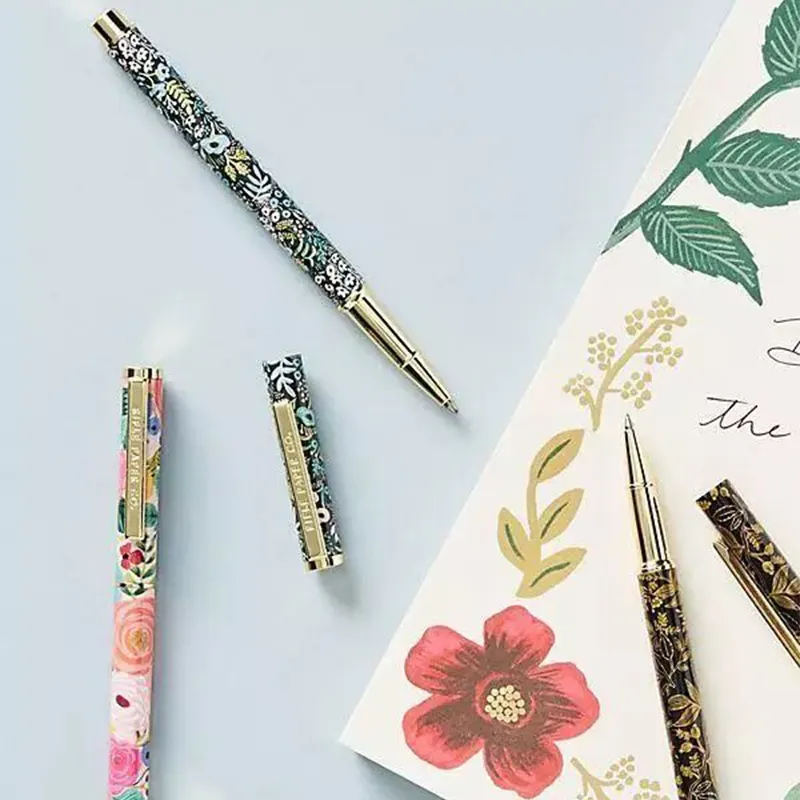 プリントフラワーペン熱転写印刷カスタムパターンメタルローラージェルインクペン女性のための美しいカラフルなメタルペン