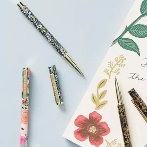 Gedrukt Bloem Pen Warmte-overdracht Afdrukken Custom Patroon Metalen Roller Gel Inkt Pen Mooie Kleurrijke Metalen Pen Voor Lady