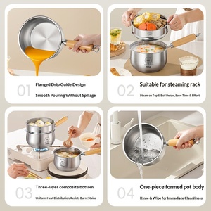 Olla Pequeña de Acero Inoxidable 304 sin Recubrimiento, con Asa de Madera y Tapa de Vidrio, Resistente al Calor, Multiusos, <span class=keywords><strong>para</strong></span> <span class=keywords><strong>Comida</strong></span> de Bebé y Cocción de Fideos - Product Image 5