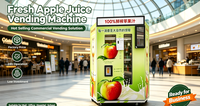Distributeur automatique de jus de pomme avec écran tactile, paiement par pièces, billets, QR code et carte de crédit