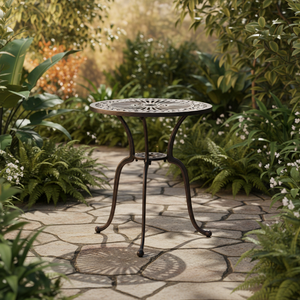 Tavolo Bistrot Moderno Rotondo in Alluminio Pressofuso <span class=keywords><strong>da</strong></span> 24 Pollici con Foro per Ombrellone <span class=keywords><strong>da</strong></span> 2 Pollici per Uso Esterno - Product Image 3