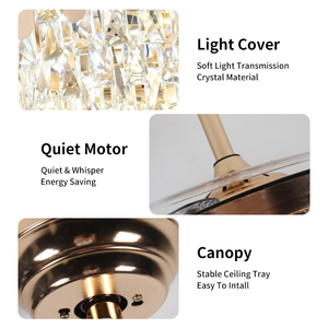 Bán Buôn Đèn Chùm Quạt Trần Với Ánh Sáng 42 "48" Có Thể Thu Vào Quạt Trần Đèn Chùm Pha Lê Fan LED Thay Đổi Độ Sáng DC Động Cơ 6 Tốc Độ - Product Image 4